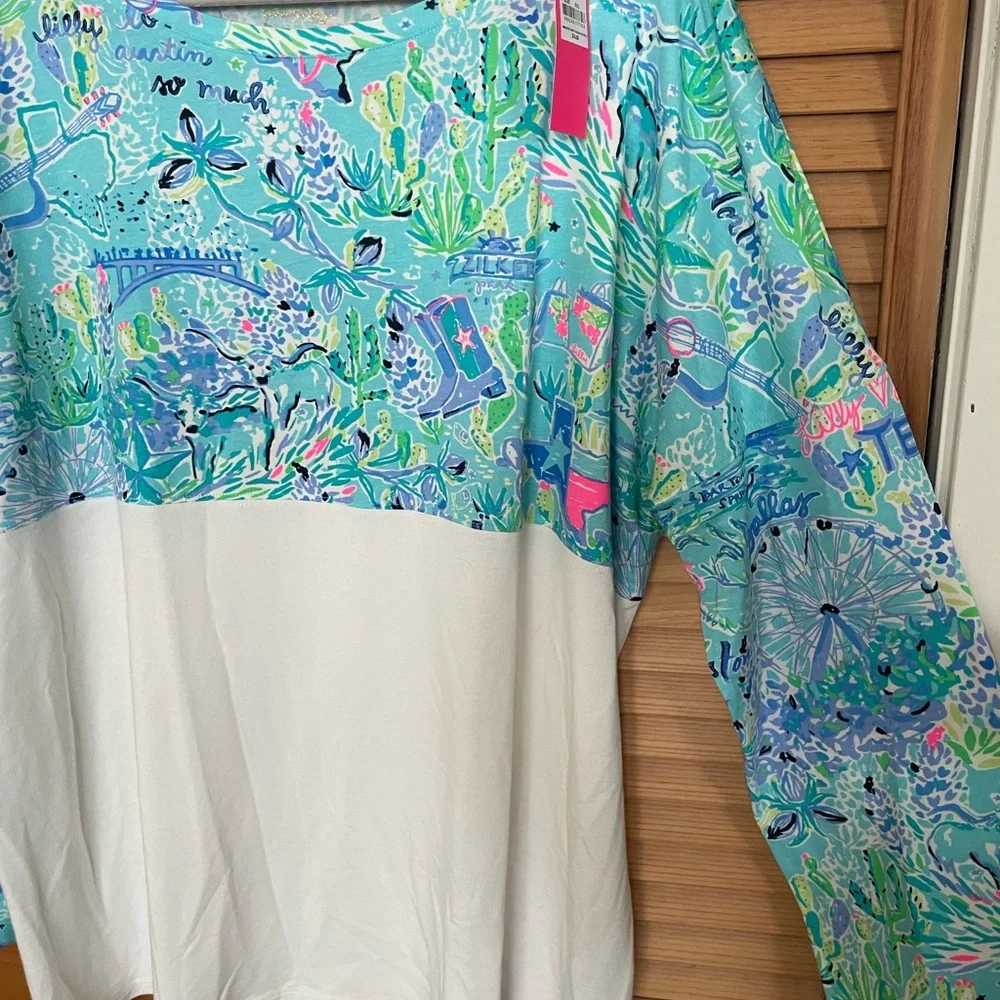 Lilly Pulitzer “Lilly Loves Texas” FINN top long sleeve. XXL Bayside Blue - Picture 3 of 5
